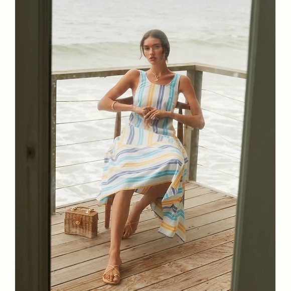 Anthropologie Striped Maxi Dress | Beach Coverup Sundress Cotton Blend - Picture 13 of 14